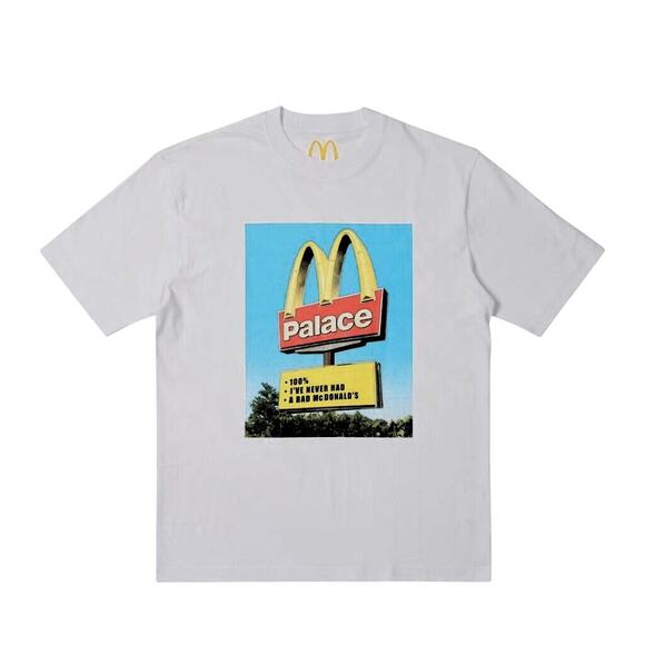 MCDONALDS X PALACE WHITE McD/PALACE LOGO T-SHIRT SIZE SMALL 2020 - (NWT) - Picture 1 of 4